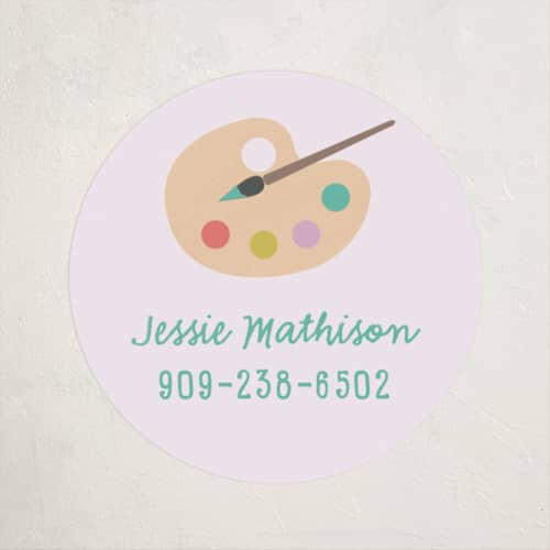 This is a lilac name labels with standard by Annie Holmquist called artsy printing on waterproof sticker paper in sticker