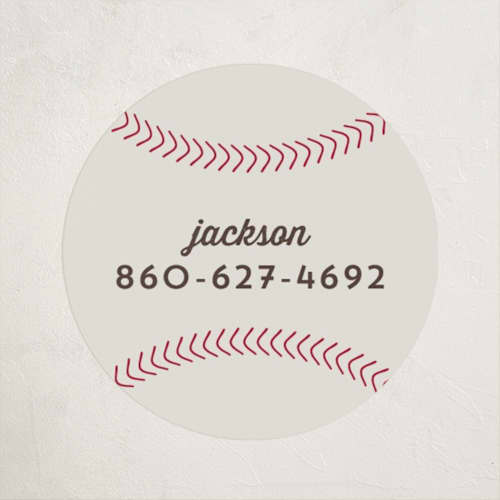 This is a dirt name labels with standard by Sarah DeWitt called home run printing on waterproof sticker paper in sticker