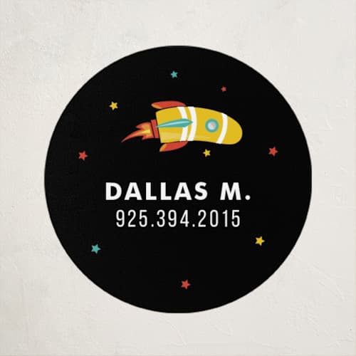 This is a space name labels with standard by chocomocacino called rocket blast printing on waterproof sticker paper in sticker