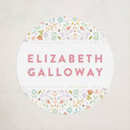 This is a cherry blossom name labels with standard by Phrosné Barwood called pretty floral frame printing on waterproof sticker paper in sticker