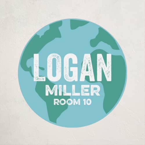 This is a sapphire name labels with standard by Jessie Steury called your world printing on waterproof sticker paper in sticker