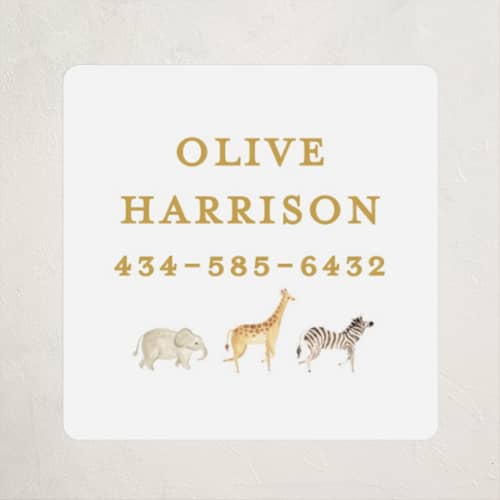 This is a butter name labels with standard by Sarah Knight called menagerie printing on waterproof sticker paper in sticker
