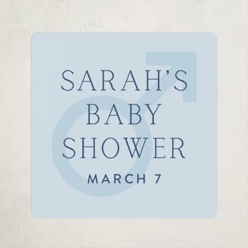 This is a azure baby shower favor labels with standard by Annie Shapiro called boy oh boy! printing on uncoated sticker paper in sticker