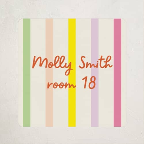 This is a candy name labels with standard by Baumbirdy called bright stripes printing on waterproof sticker paper in sticker