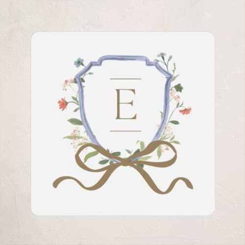 This is a icing name labels with standard by Everett Paper Goods called floral crested printing on waterproof sticker paper in sticker