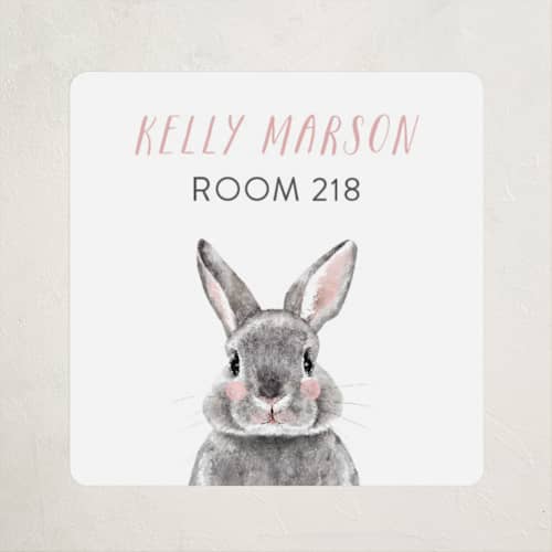 This is a blush name labels with standard by Cass Loh called baby animal rabbit printing on waterproof sticker paper in sticker