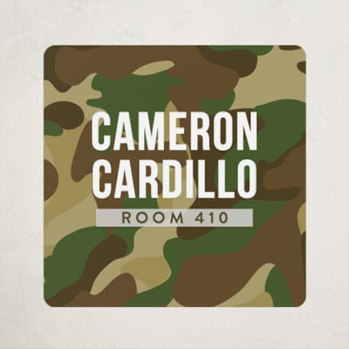 This is a camouflage name labels with standard by Shiny Penny Studio called camo printing on waterproof sticker paper in sticker