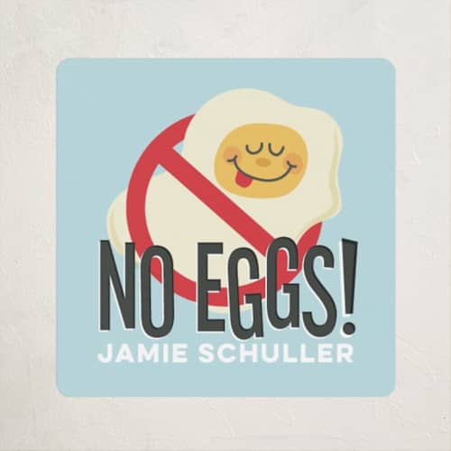 This is a robins egg name labels with standard by Jessie Steury called no eggs printing on waterproof sticker paper in sticker