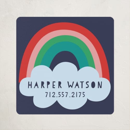 This is a indigo name labels with standard by Shirley Lin Schneider called pop of color printing on waterproof sticker paper in sticker