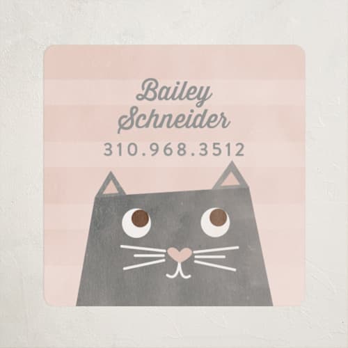 This is a blush name labels with standard by Shirley Lin Schneider called the cat's meow printing on waterproof sticker paper in sticker