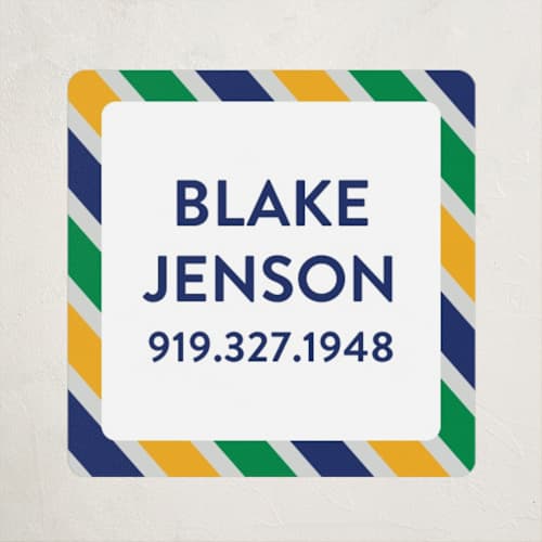 This is a seaweed name labels with standard by Jessica Ogden called preppy stripe printing on waterproof sticker paper in sticker