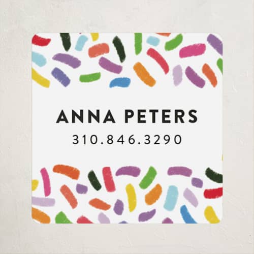 This is a gumdrops name labels with standard by Up Up Creative called confetti sprinkle printing on waterproof sticker paper in sticker