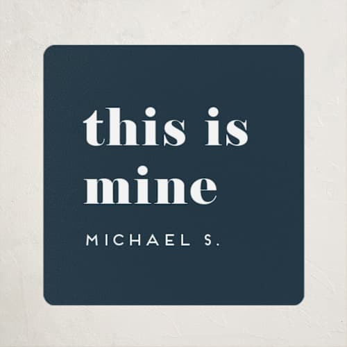 This is a navy name labels with standard by Amy Payne called we do this every year printing on waterproof sticker paper in sticker