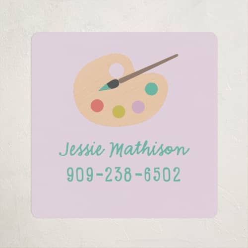 This is a lilac name labels with standard by Annie Holmquist called artsy printing on waterproof sticker paper in sticker