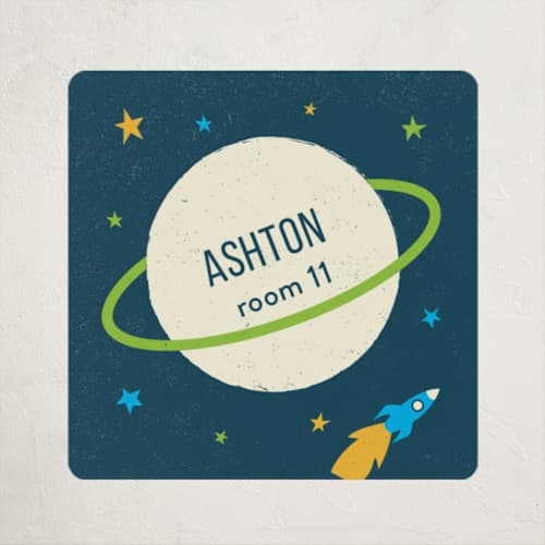 This is a almond name labels with standard by Kelsey Cashman called outer space printing on waterproof sticker paper in sticker