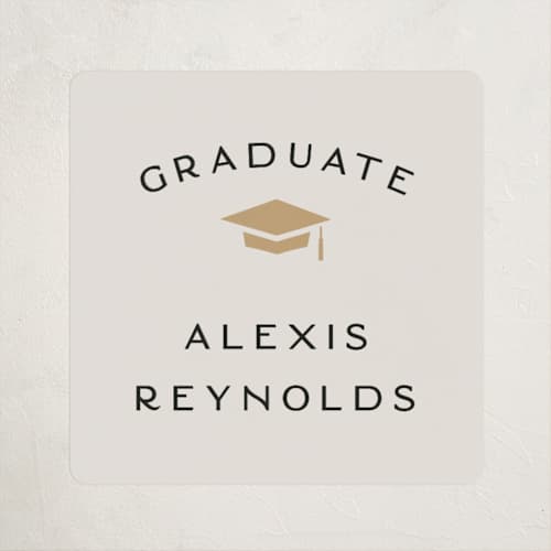 This is a ecru graduation stickers with standard by Hooray Creative called official party printing on uncoated sticker paper in sticker