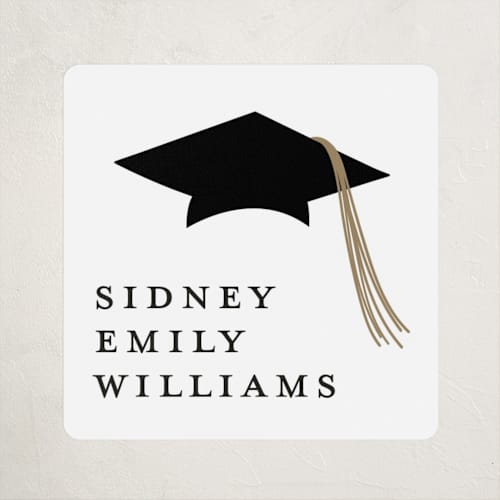 This is a cotton graduation stickers with standard by Stacey Meacham called cap and year printing on uncoated sticker paper in sticker