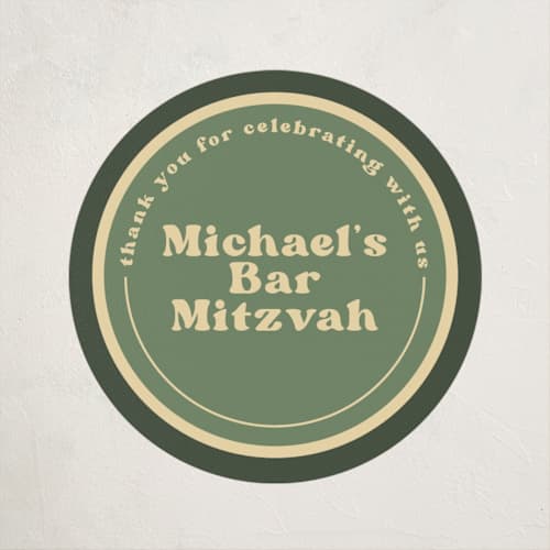 This is a sage kids stickers with standard by Creo Study called camp mitzvah printing on uncoated sticker paper in sticker