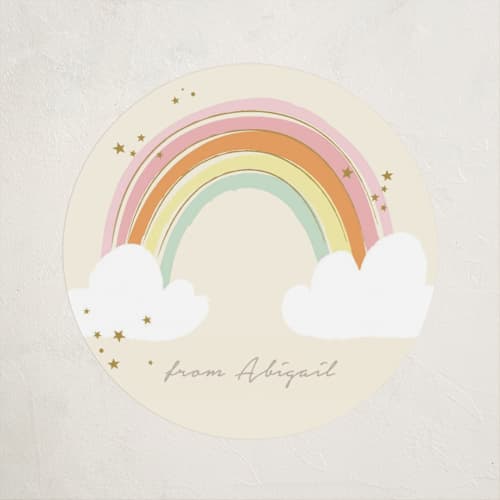This is a sand kids stickers with standard by Kiersten Garner called rainbow birthday printing on uncoated sticker paper in sticker