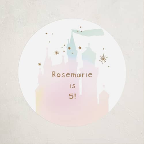 This is a carnation kids stickers with standard by Phrosné Barwood called princess fairytale castle printing on uncoated sticker paper in sticker