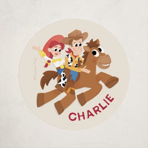This is a vanilla kids stickers with standard by Jessie Steury called disney and pixar's cowboy friends printing on uncoated sticker paper in sticker