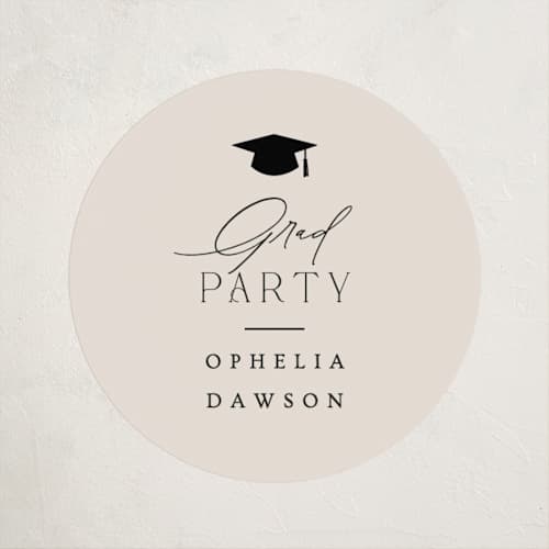 This is a cream graduation stickers with standard by Ana Sharpe called a grad party printing on uncoated sticker paper in sticker