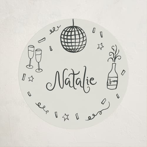 This is a chalkboard custom stickers with standard by Kelly Watkins called party cheer printing on uncoated sticker paper in sticker