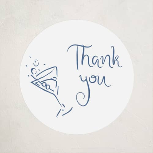 This is a cobalt custom stickers with standard by Cotton and Bow called a 'tini party printing on uncoated sticker paper in sticker