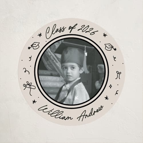 This is a onyx custom stickers with standard by Ashley Iwafuchi called illustrated grad printing on uncoated sticker paper in sticker