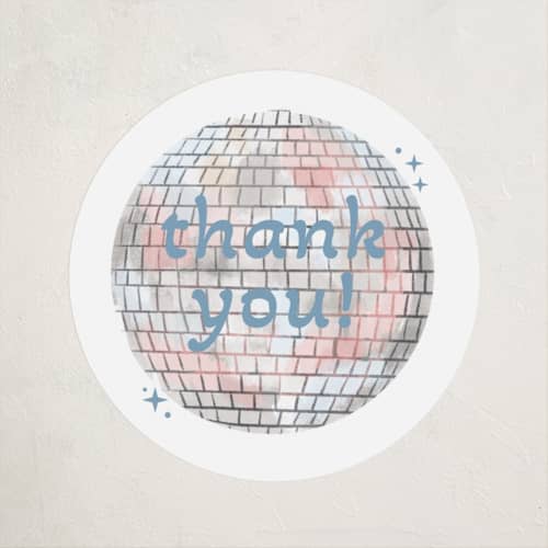 This is a cobalt baby shower favor labels with standard by Janna Sue Design called groovy baby printing on uncoated sticker paper in sticker