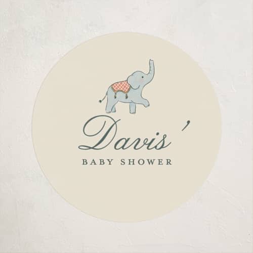 This is a vanilla baby shower favor labels with standard by Sabrin Deirani called carousel of sweet beginnings printing on uncoated sticker paper in sticker
