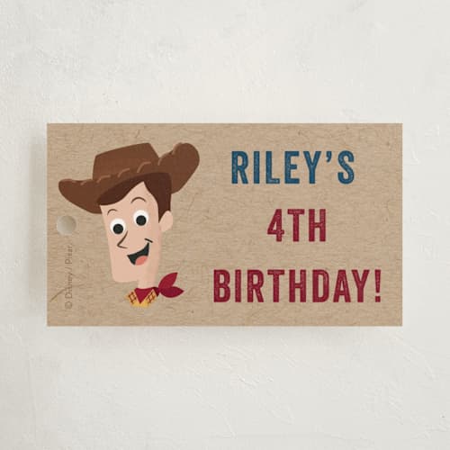 This is a rustic kids gift tags with standard by Oma N. Ramkhelawan called disney and pixar's howdy woody printing on signature in tag