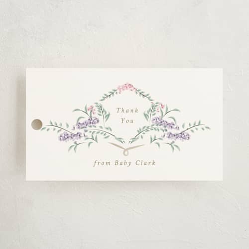 This is a peony kids gift tags with standard by Corinne Malesic called vintage whimsy printing on signature in tag