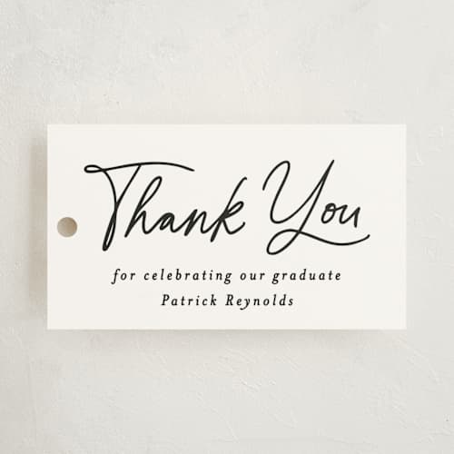 This is a cotton graduation tags with standard by Creo Study called cap off printing on signature in tag