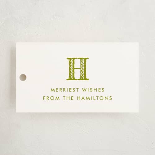 This is a snow gift tags with standard by Megan Davis called oxford printing on signature in tag