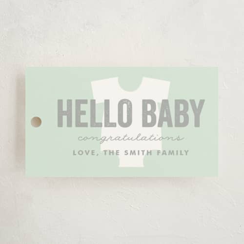 This is a mint gift tags with standard by Lauren Chism called all baby printing on signature in tag