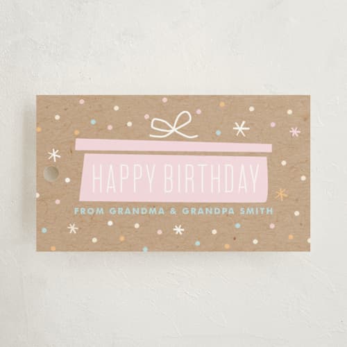 This is a cotton candy gift tags with standard by Jennifer Wick called birthday icons printing on signature in tag