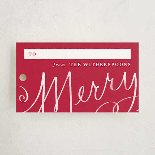 This is a berry gift tags with standard by Lori Wemple called merry calligraphy printing on signature in tag