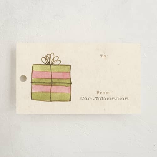 This is a natural gift tags with standard by Shannon Chen of Four Wet Feet Studio called vintage watercolor printing on signature in tag