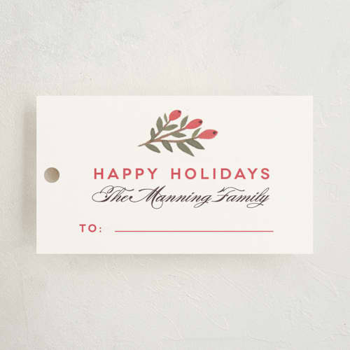 This is a evergreen gift tags with standard by Kristen Smith called wreaths and berries printing on signature in tag
