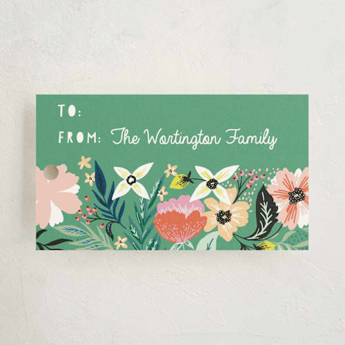 This is a forest gift tags with standard by Alethea and Ruth called jungle florals printing on signature in tag