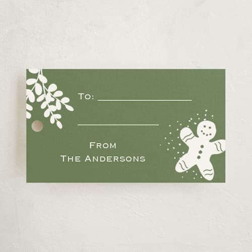 This is a evergreen gift tags with standard by Jaclyn Ruble called a baker's holiday printing on signature in tag