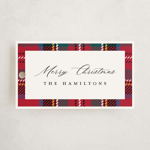 This is a scarlet gift tags with standard by Hudson meet Rose called festive tartan printing on signature in tag