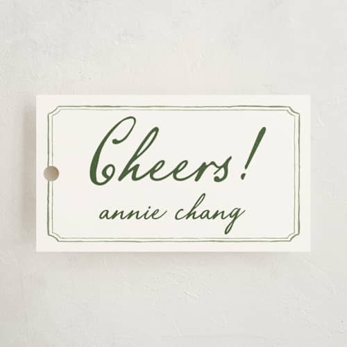This is a moss gift tags with standard by Cass Loh called handwritten printing on signature in tag