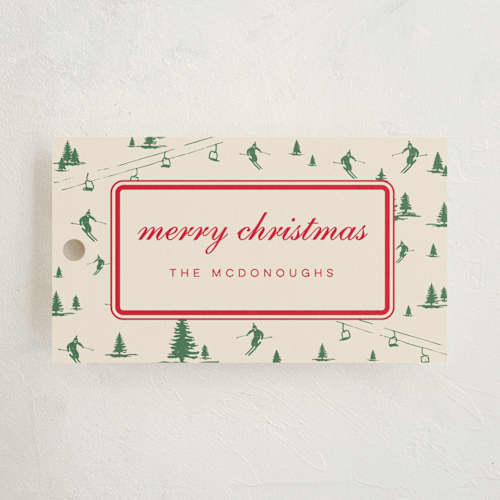 This is a sage gift tags with standard by Jen Ramsey called ski time printing on signature in tag
