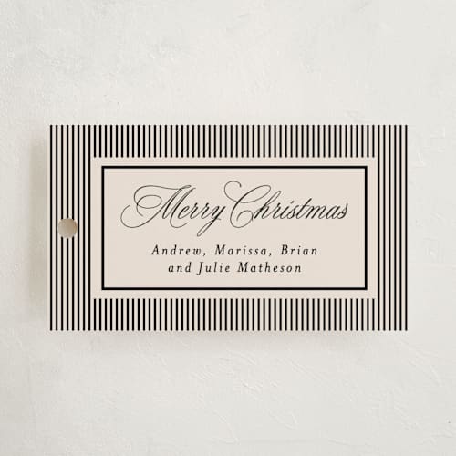 This is a linen gift tags with standard by Kelly Schmidt called striped elegance printing on signature in tag