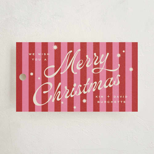 This is a ribbon candy gift tags with standard by Wildfield Paper Co called retro candy stripe printing on signature in tag