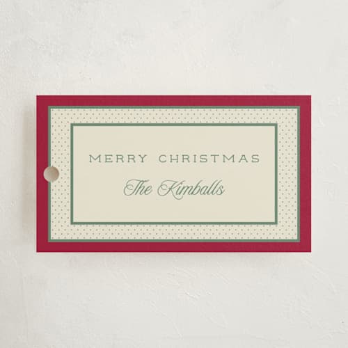 This is a stocking gift tags with standard by Robert and Stella called polka dot frame printing on signature in tag