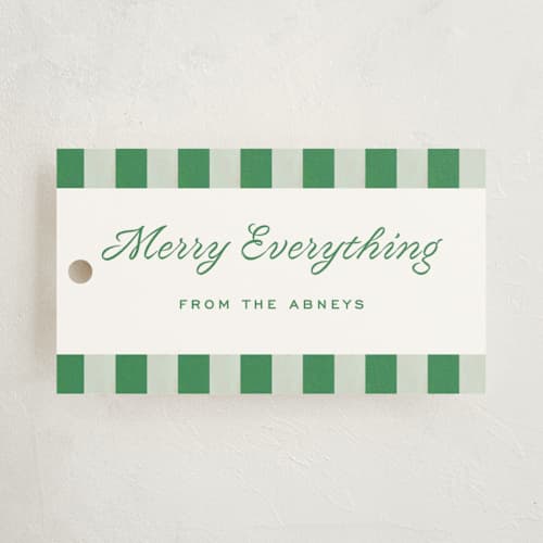 This is a sage gift tags with standard by Sara Hicks Malone called cabana check printing on signature in tag