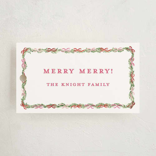 This is a candy cane gift tags with standard by Sarah Knight called boughs of bows printing on signature in tag